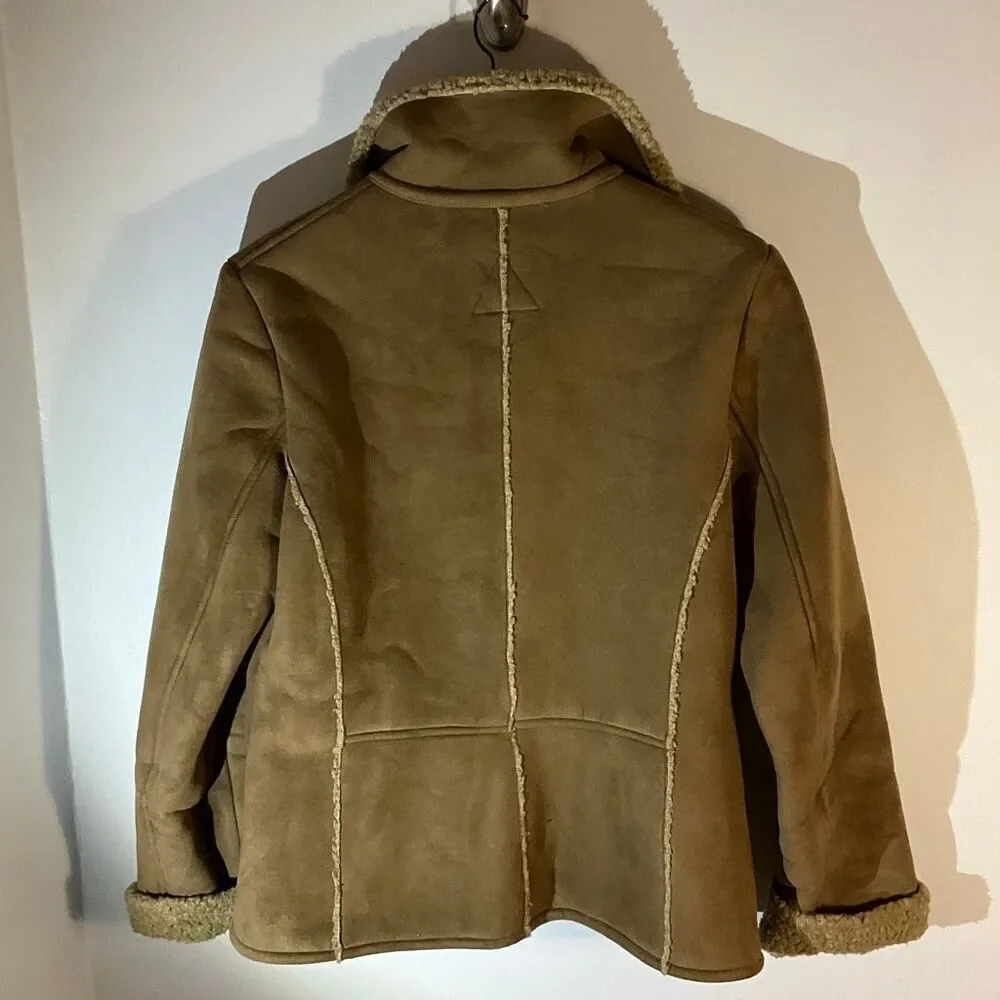 Fjall Sherpa Jacket, Small. Brown Pockets. Faux Suede, Shearling. Thick and warm